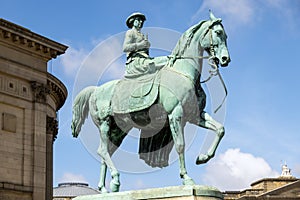 Statue of Queen Victoria outside St Georges Hall in Liverpool, England UK on July 14, 2021