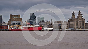 The RSS Sir David Attenborough at Liverpool`s UNESCO listed waterfront