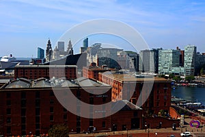 City with old and new architecture in liverpool top view from Wheel of Liverpool