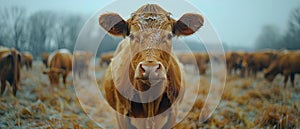 Livestock cows in row of stables at cattle farm. Concept Cattle Farming, Livestock Management,