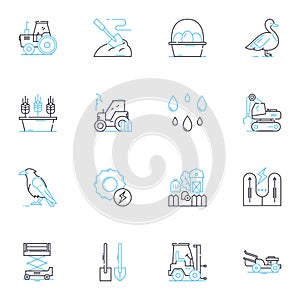 Livestock exposition linear icons set. Breeds, Competition, Exhibition, Cattle, Sheep, Goats, Swine line vector and