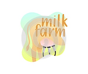 Livestock farm, cow and milking machine, illustration and logo design. Ranch, dairy product, cattle and horned cattle, vector