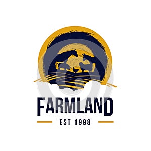 Livestock Farm Land Logo with silhouette of animals