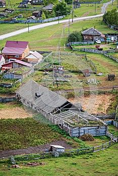 Livestock farm in the village, top view