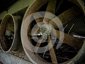 The livestock house through the space of the exhaust fan blade