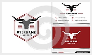 Livestock logo with head of bull cattle and business card template