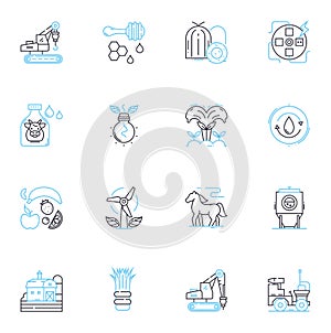 Livestock show linear icons set. Exhibition, Competition, Agriculture, Showmanship, Breed, Prizes, Judging line vector photo