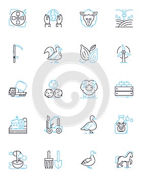 Livestock show linear icons set. Exhibition, Competition, Agriculture, Showmanship, Breed, Prizes, Judging line vector photo