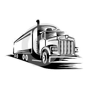 Livestock truck icon. Black silhouette. Side view. Large tractor with semitrailer.