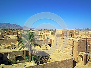 Living adobe made village in central desert of Iran