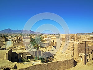 Living adobe made village in central desert of Iran