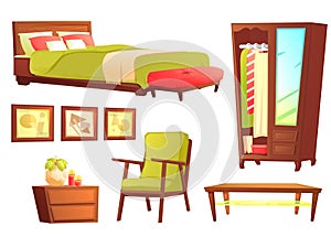 Living or bedroom object set with leather sofa and wooden shelf with frame and books. Stylish furniture - a lamp and a