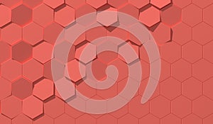 Living Coral Colour Hexagon Background 3D Illustration