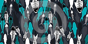 Living and dead fish seamless pattern