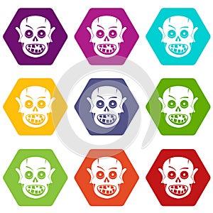 Living dead icon set color hexahedron