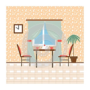 Living and dining rooms with furniture. Flat style vector ill