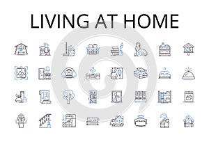 Living at home line icons collection. Staying put, Dwelling place, Residence status, Inhabiting family, Occupying house