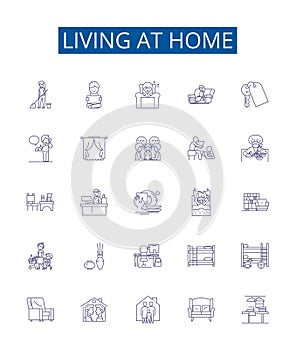 Living at home line icons signs set. Design collection of Dwelling, Residing, Co habiting, Abode, Homely, Domiciled