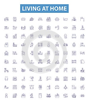 Living at home line icons, signs set. Dwelling, Residing, Co habiting, Abode, Homely, Domiciled, Lodging, Occupying