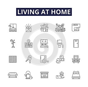 Living at home line vector icons and signs. Reside, Dwell, Abide, Coexist, Occupy, Inhabit, Stay, Survive outline vector photo