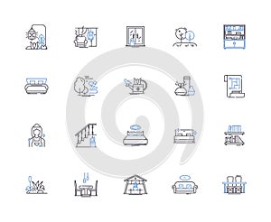 Living at home outline icons collection. Dwell, Reside, Abide, Occupy, Co-habit, Inn, Household vector and illustration