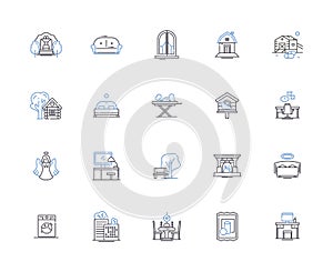 Living at home outline icons collection. Dwell, Reside, Abide, Occupy, Co-habit, Inn, Household vector and illustration