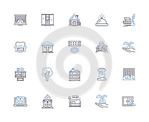 Living at home outline icons collection. Dwell, Reside, Abide, Occupy, Co-habit, Inn, Household vector and illustration