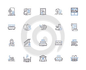 Living at home outline icons collection. Dwell, Reside, Abide, Occupy, Co-habit, Inn, Household vector and illustration photo