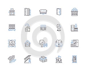 Living at home outline icons collection. Dwell, Reside, Abide, Occupy, Co-habit, Inn, Household vector and illustration photo