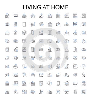 Living at home outline icons collection. Dwell, Reside, Abide, Occupy, Co-habit, Inn, Household vector illustration set