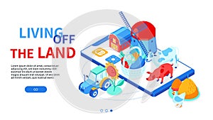 Living off the land - colorful isometric web banner