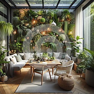 A living plant wall in a sunroom for a fresh and lush touch, ph