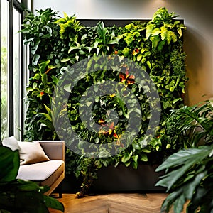 a living plant wall in a sunroom for a fresh and natural elemen