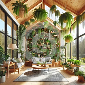 A living plant wall in a sunroom for a fresh and natural element