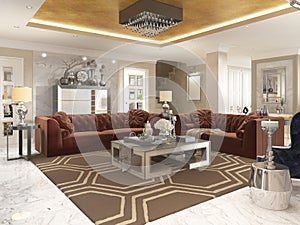 Living room in art Deco style with upholstered designer furniture.