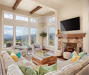 Living Room with Beautiful View in New Home