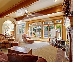 Living room with ceiling beams