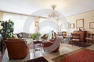 Living room, classic interior with antiquities