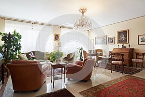 Living room, classic interior with antiquities