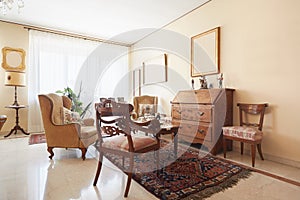 Living room, classic interior with antiquities photo