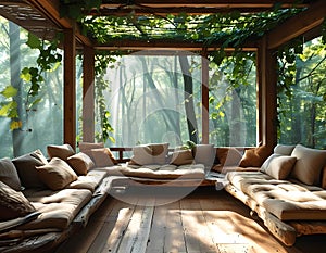 a living room with a couch and a table photo