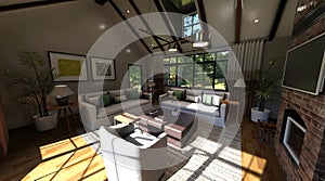 Living room in a country house 3d illustration