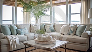 Living room decor, home interior design . Coastal Modern style