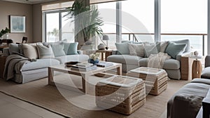 Living room decor, home interior design . Coastal Modern style