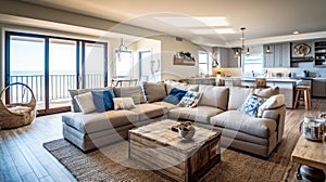 Living room decor, home interior design . Coastal Rustic style