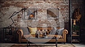 Living room decor, home interior design . Industrial Rustic style