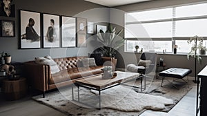 Living room decor, home interior design . Modern Industrial style