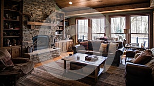 Living room decor, home interior design . Rustic Farmhouse style