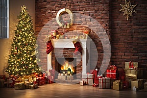 living room decorated for christmas with christmas ornaments and stockings