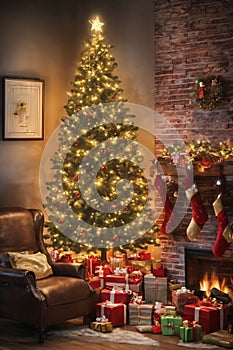 living room decorated for christmas with christmas ornaments and stockings